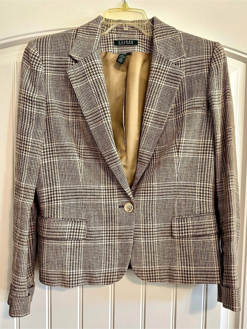 Lauren Ralph Lauren Glen Plaid Linen Blazer Brown & White Size 12